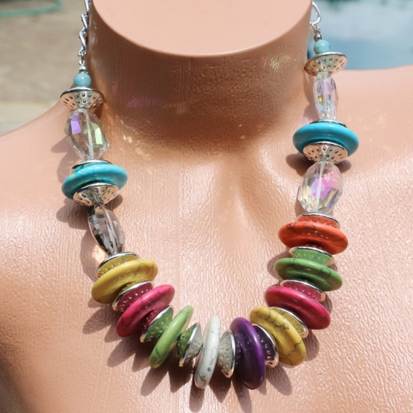 Precious Collection Jewelry - Chunky Multi Stone & Bead Boho Statement Necklace